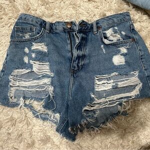 forever 21 mid rise diy distressed denim shorts